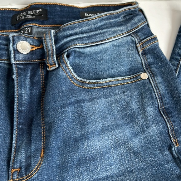 Judy Blue Sharon High Rise Released Hem Skinny blue jean zip closure - Picture 7 of 15